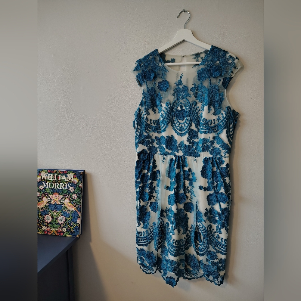 NWT Marchesa Notte Turquoise & White Mena Dress